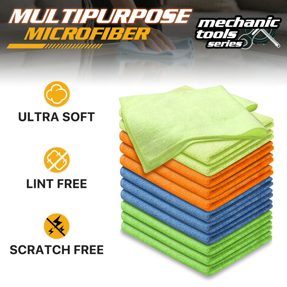 12"X16" Microfiber Cleaning Towels Pack Of 24 Multi-Surface Scratch-Free Cloths For Car Home Kitchen​​ (Set of 24)